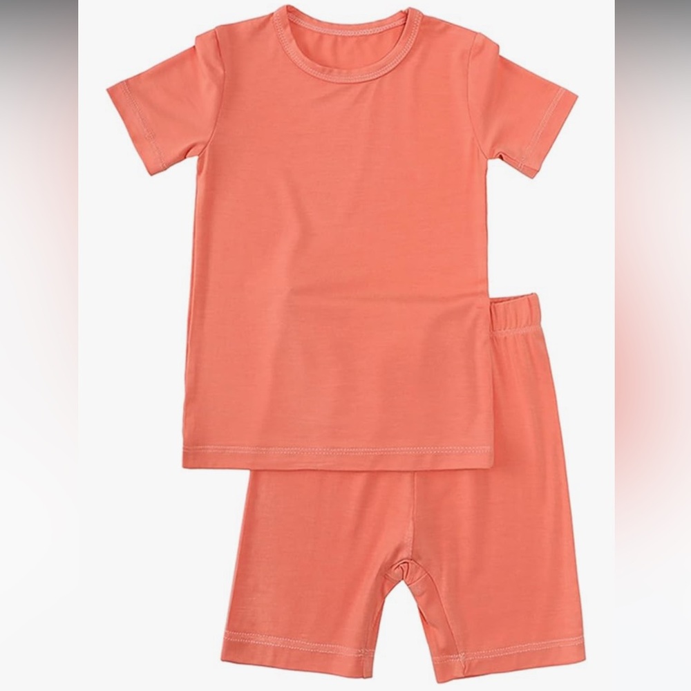 Aablexema Baby 2 Piece Rayon Summer Pajamas -Tee & Shorts Jammie Set Coral 6-12M